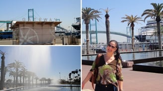 Foto da autora no Waterfront porto em Los Angeles.