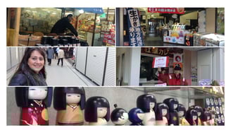 Foto da autora nas lojinhas em Miyajima.