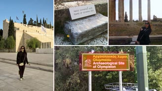Várias fotos da autoa visitando atrações em Atenas.