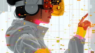 Uma garota Cyberpunk mexendo em coisas tecnologicas
