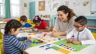 Des enfants jouent à des jeux éducatifs en classe