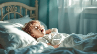 Child sleeping in bed and not wanting to get up