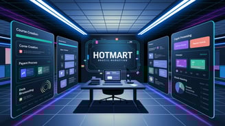 uma tela grande escrito "hotmart" em uma sala 