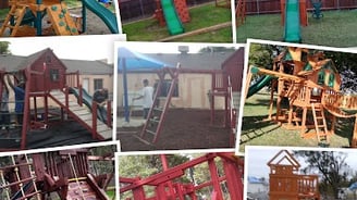a collage of a variety of playground equipment