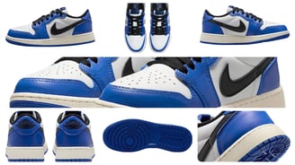 a collage of a collage of different colors of the Air Jordan 1 Low Game Royal GS