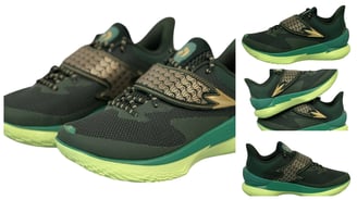 a pair of shoes with a green and yellow, Curry Fox 