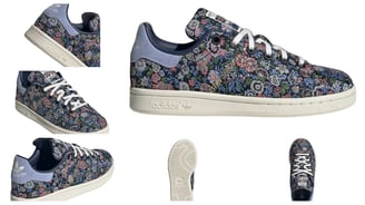 a pair of sneakers with floral print, adidas Stan Smith Floral Navy
