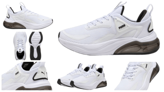 a collage of a variety of different of sneakers, Puma Cell Thrill , white and black