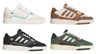 a group of four different colorways of adidas sneakers Drop Step Low 2.0