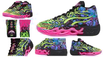 a pair of shoes with a colorful design, Puma MB 04 Heem
