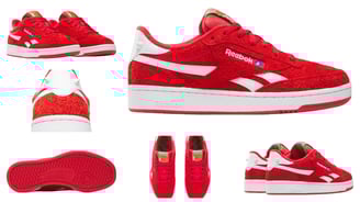 a collection of red and white sneakers, Reebok Knuckles Club C Revenge - collab Sonic 3