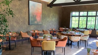 Landscape-inspired painting bespoke artwork by Lumai Studio for The Falcon at Castle Ashby