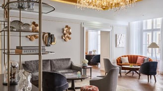 Fine art painting by Lumai Studio for guest room at Rosewood Vienna reflecting classical rhythm and