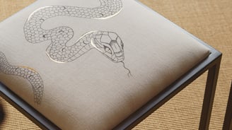 Hand-painted upholstery bespoke detail by Lumai Studio crafted for interior tones at The Falcon