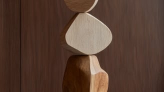 Original sculptural work by Lumai Studio echoing material tone and geometry of the hotel