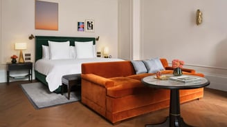 Fine art painting by Lumai Studio for guest room at Rosewood Vienna reflecting classical rhythm and