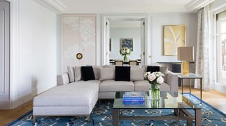 Layered abstract painting bespoke artwork by Lumai Studio for The Woodward Geneva suite interior