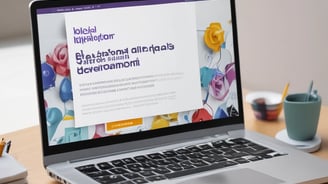 A laptop computer with a website displayed on the screen featuring the text 'Exceptional Web Application design & development'. The laptop is on a dark surface, and the website has a clean and modern design with a light background and colorful text elements.