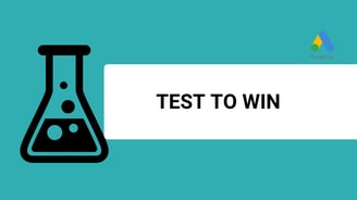 a banner with the title that says test to win a google ads logo