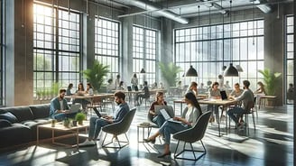Cet image montre un groupe diversifié de designers travaillant sur leurs ordinateurs portables e