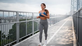 Full shot fit woman running outdoors.