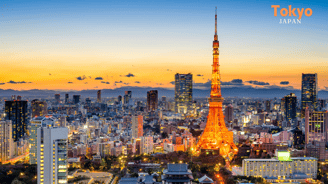 a cityscape of tokyo at night time