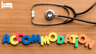 a stethoscope near a text composing of the letters of the word accommodation