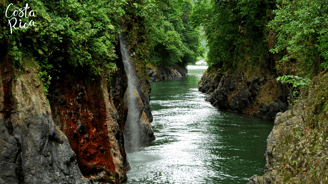 a waterfall in a canyon in the Costa Rica