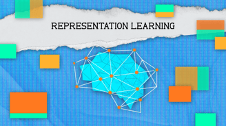 a digital brain with connections, a paper where it says "representation learning"