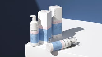 3D Product branding of cleansing bottle, showcasing graphic design skills for sadiaportfolio.pro