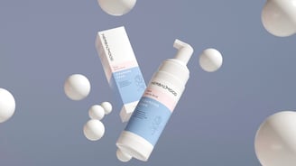 3D Product branding of cleansing bottle, showcasing graphic design skills for sadiaportfolio.pro