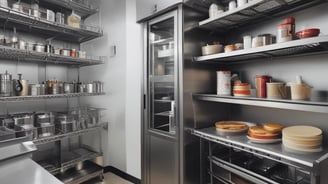 A modern elevator entrance with metallic doors and a textured floor. Safety rails are installed in front of the elevator. The area is well-lit with a fluorescent ceiling light. A wall-mounted camera is present, and there is a sign indicating wheelchair accessibility.
