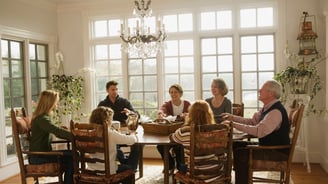family sitting together at the dinner table