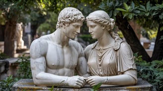 a statue of a man and woman holding hands