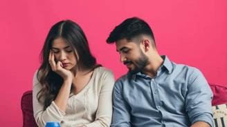 a man and woman sitting on a couch