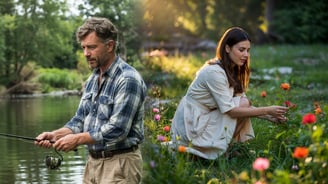 a man and woman fishing in a river