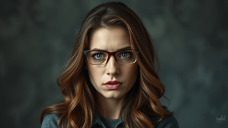 a woman with glasses and a blue shirt