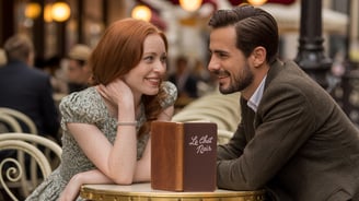 a man and woman sitting at a table