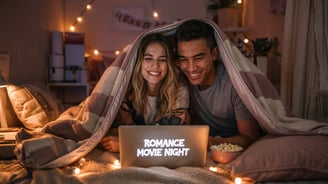 a man and woman sitting on a bed in a bedroom