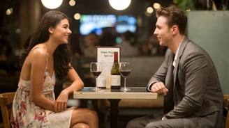 a man and woman sitting at a table