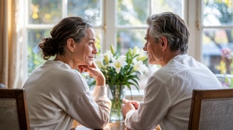 a man and woman sitting at a table
