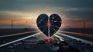 a broken heart shaped broken heart on a train track