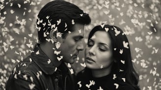 a man and woman in a black and white photo