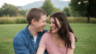 a man and woman smiling at each other