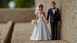 a bride and groom standing next to each other