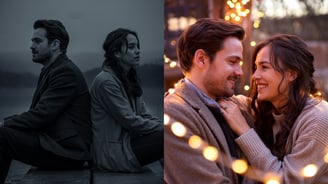a man and woman sitting on a bench