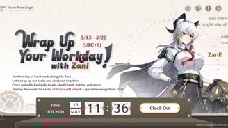 Wuthering Waves Zani web event banner with clock out button and event details