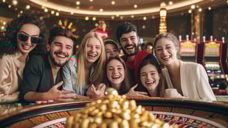 a group of people standing around a roulet roulet roulet