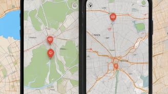 A freight train with a blue and red locomotive marked with the word 'cargo' is situated on railway tracks in an urban setting. The scene includes a large building in the background with multiple windows, and an overcast sky adds to the atmosphere.