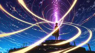 Anime Style upward spiral with a character at the top